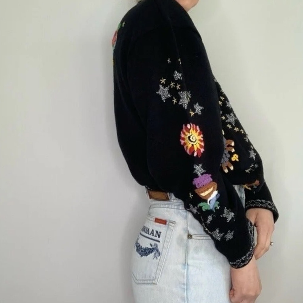Vintage Handknit Barbara Sparre Black Sweater with Silver Accents Astrology M - Picture 3 of 7